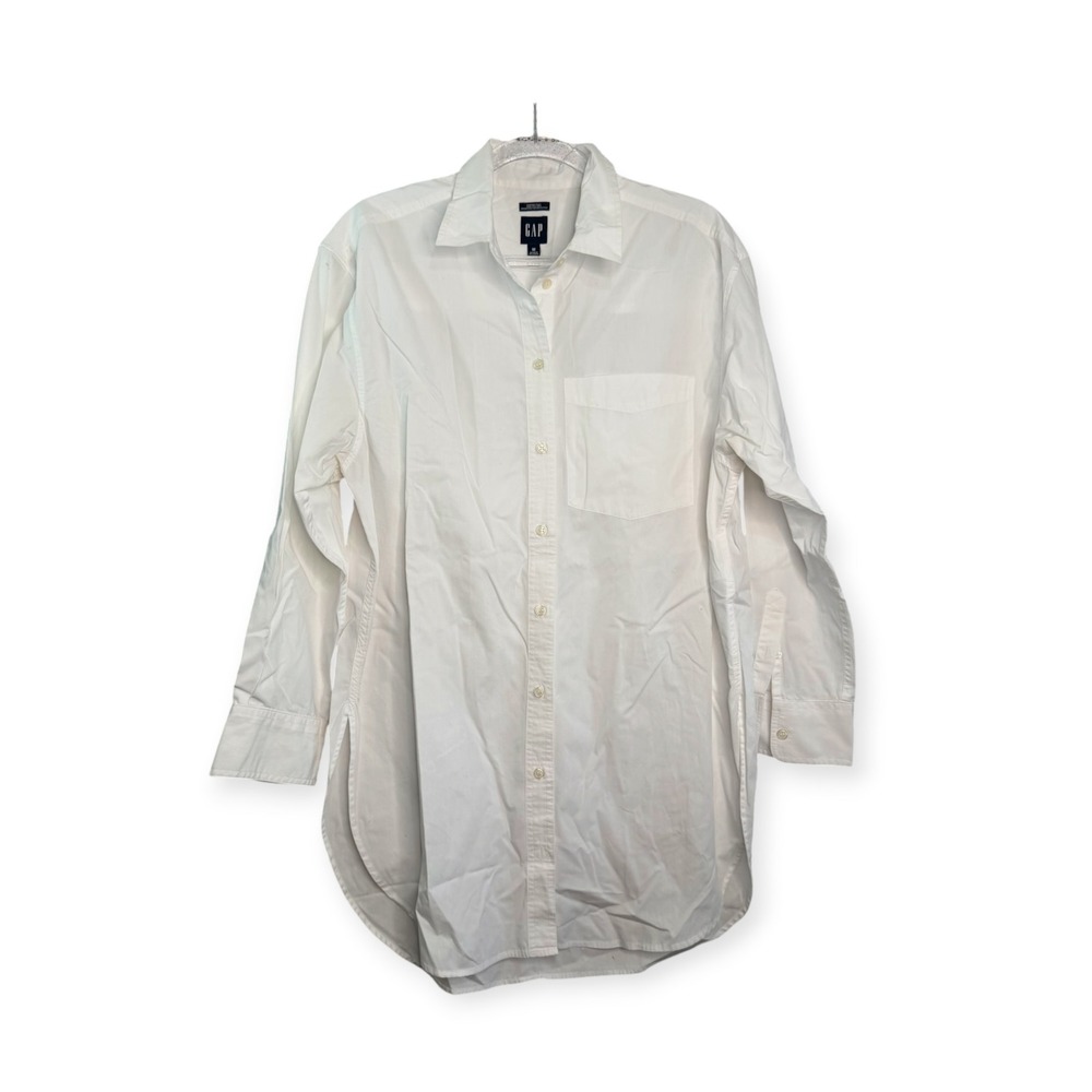 GAP Weekend Tunic White Organic Cotton Button Down Shirt Womens Medium